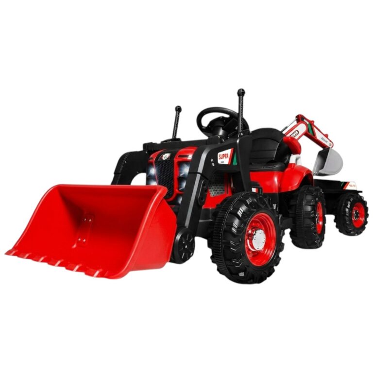 Duży Traktor 3w1 na akumulator z Koparką Łyżką i przyczepką pilot skóra