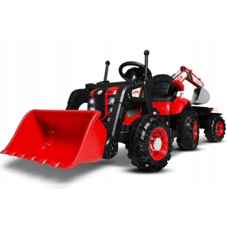 Duży Traktor 3w1 na akumulator z Koparką Łyżką i przyczepką pilot skóra