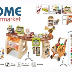 DUŻY SUPERMARKET 65 elementów Wózek Sklepowy Kasa Skaner Dźwięki Światła