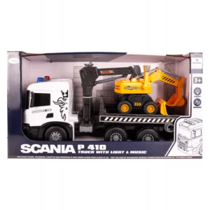 DUŻA SCANIA P 410 ciężarówka XXL TIR Laweta z Koparką światła Gigant 50cm