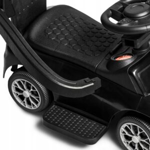 Sportowy jeździk CZARNY SUV pchacz Schowek Światła LED Dźwięki 4w1