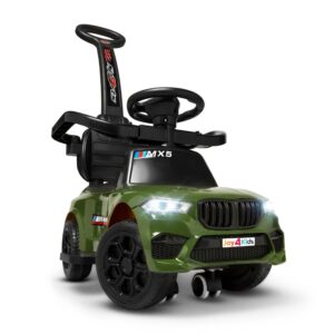 Jeździk LAKIER MIĘKKIE KOŁA EVA 4w1 MX5 z rączką do pchania dźwięki LEDy